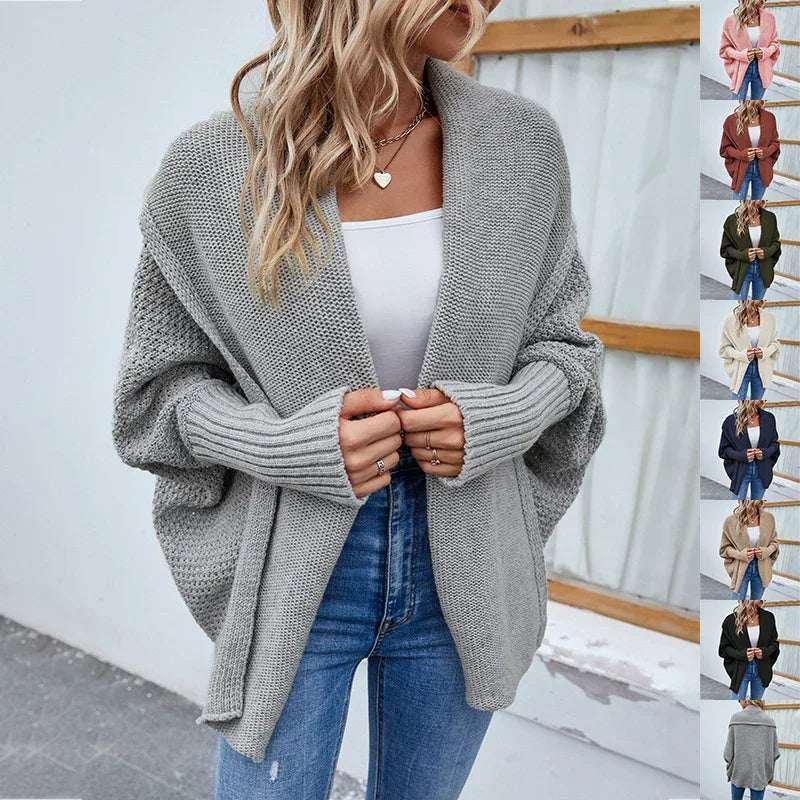Loose Knitted Cardigan Women | Bat Sleeve Lapel Jacket - ZA-Zola