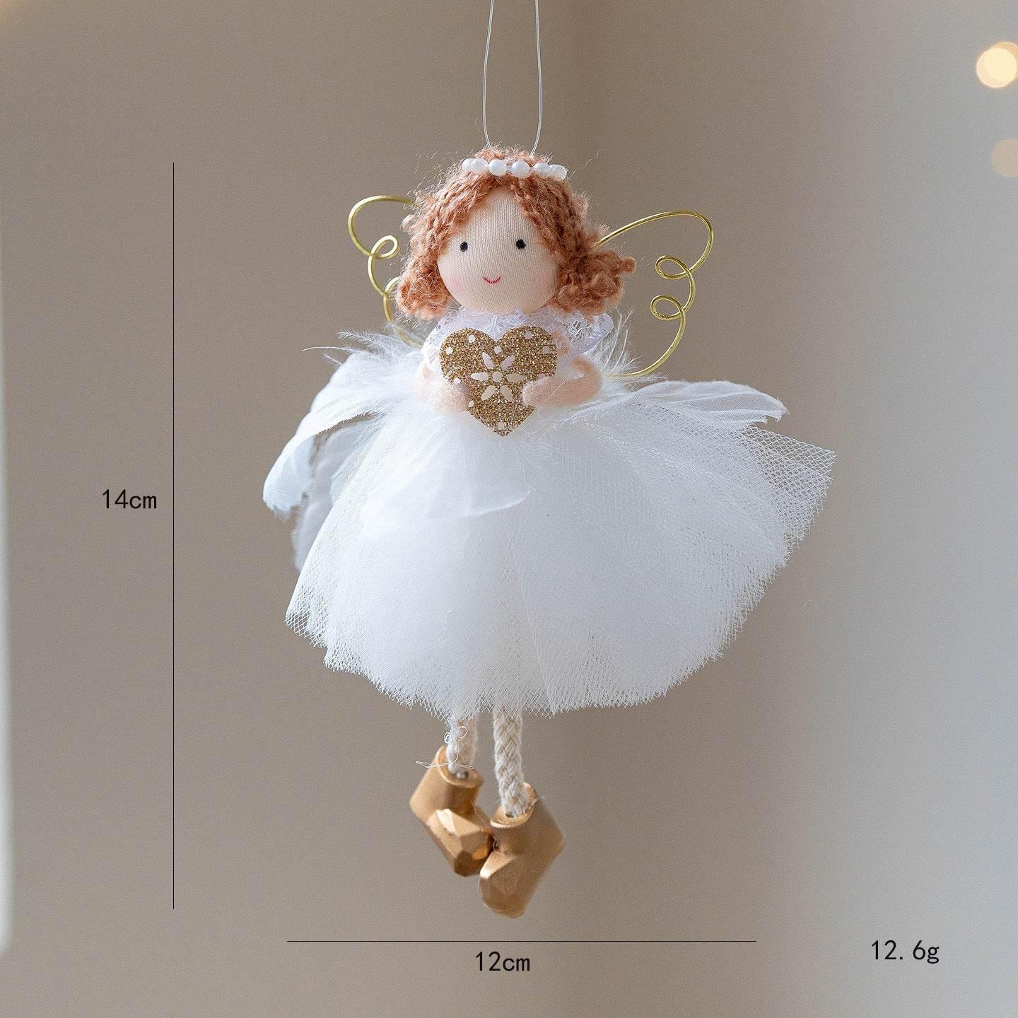 Christmas Angel Girl Pendant White Tulle Skirt & Golden Wings - ZA-Zola