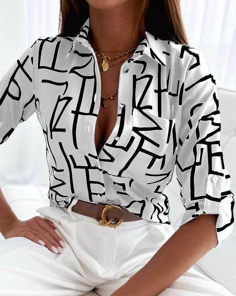 Long Sleeve V-Neck Printed Shirt – ZA-Zola - ZA-Zola