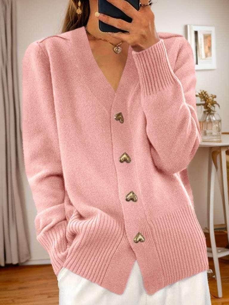 V-Neck Love Button Knit Cardigan for Women - ZA-Zola