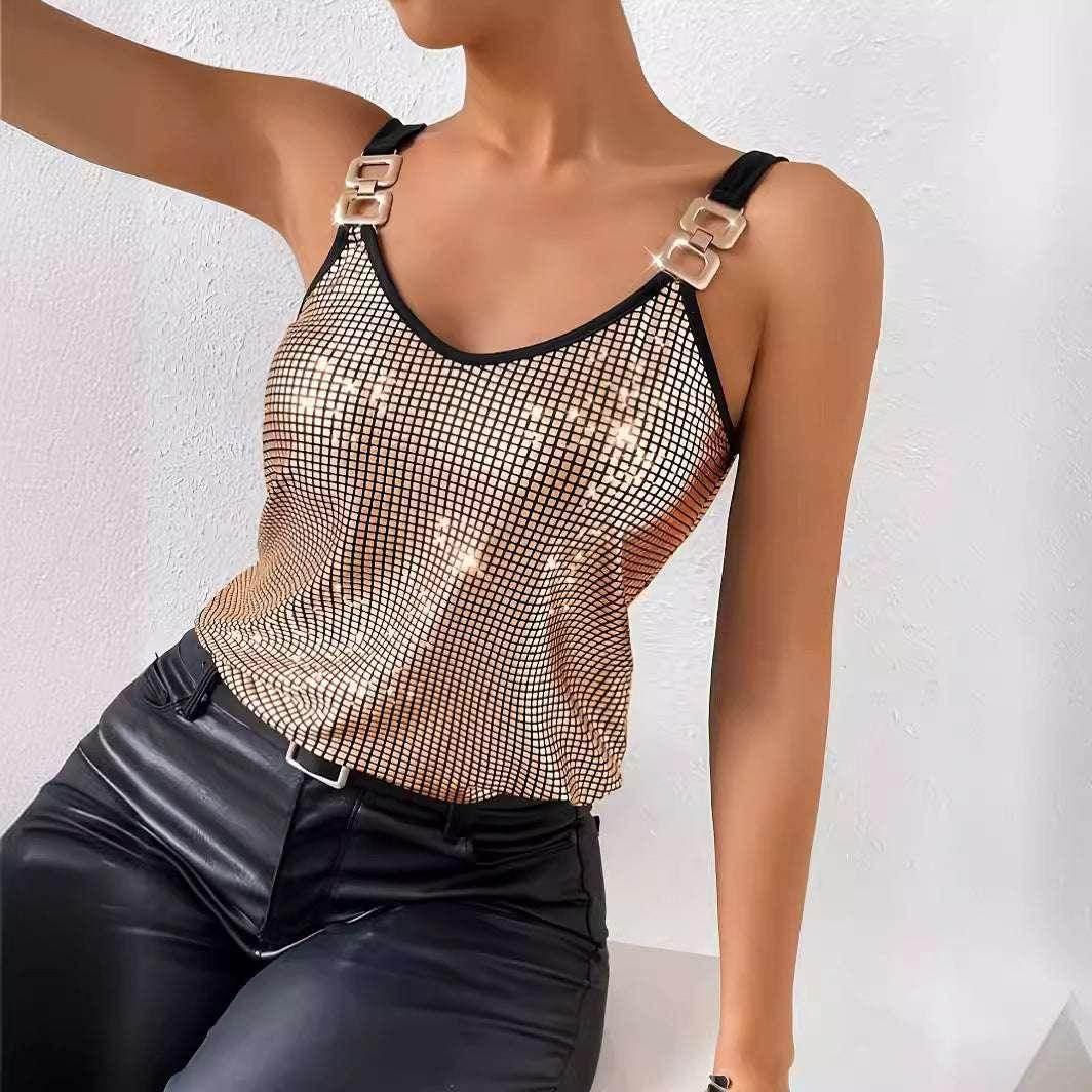 Sequined Chain Strap Vest Top – Summer Glam Look - ZA-Zola