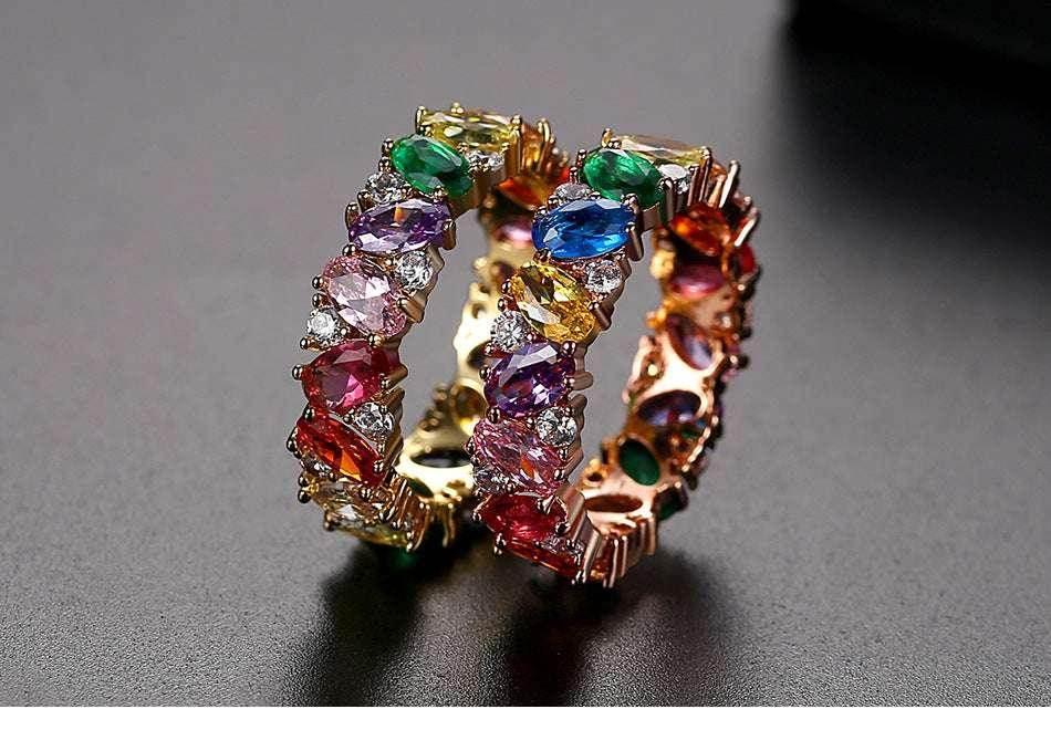 Colorful Zircon Geometric Ring in Rose & 18K Gold - ZA-Zola
