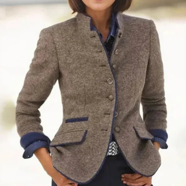 Color Block Woolen Jacket Women Office Style - ZA-Zola