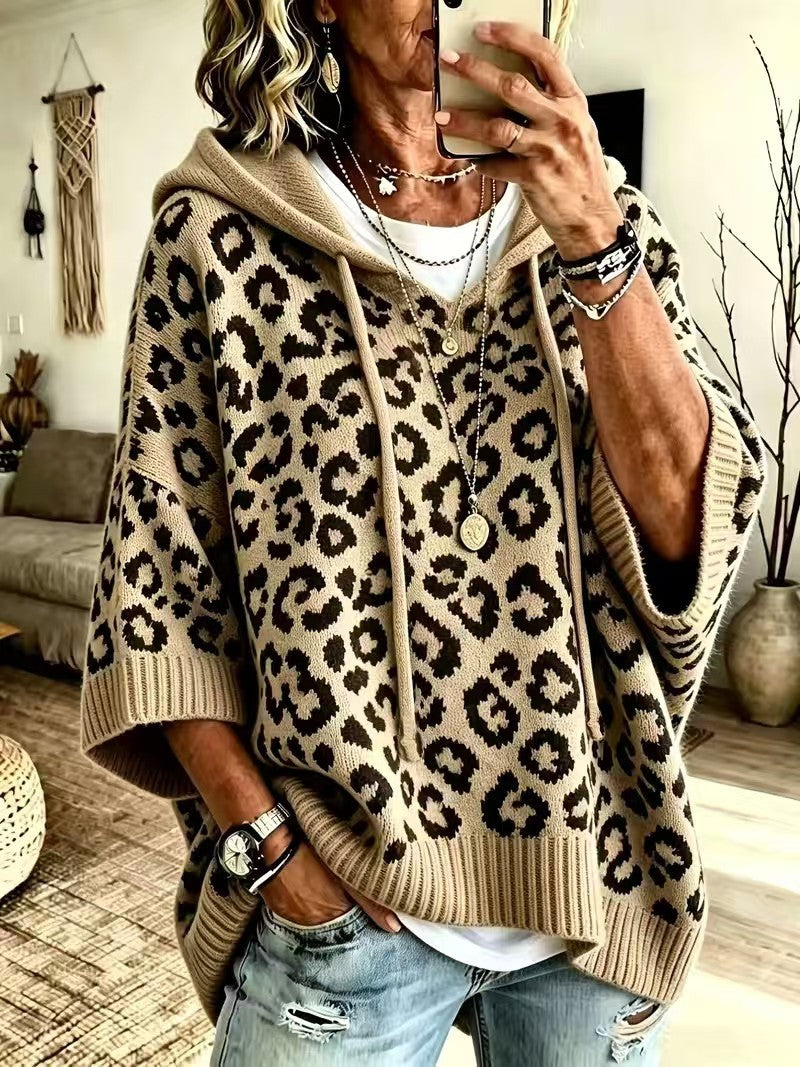 Leopard Print Hooded Pullover Sweater | Women’s Knit