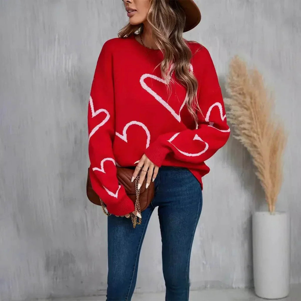 Valentine's Day Heart Sweater | Red & White Pullover - ZA-Zola