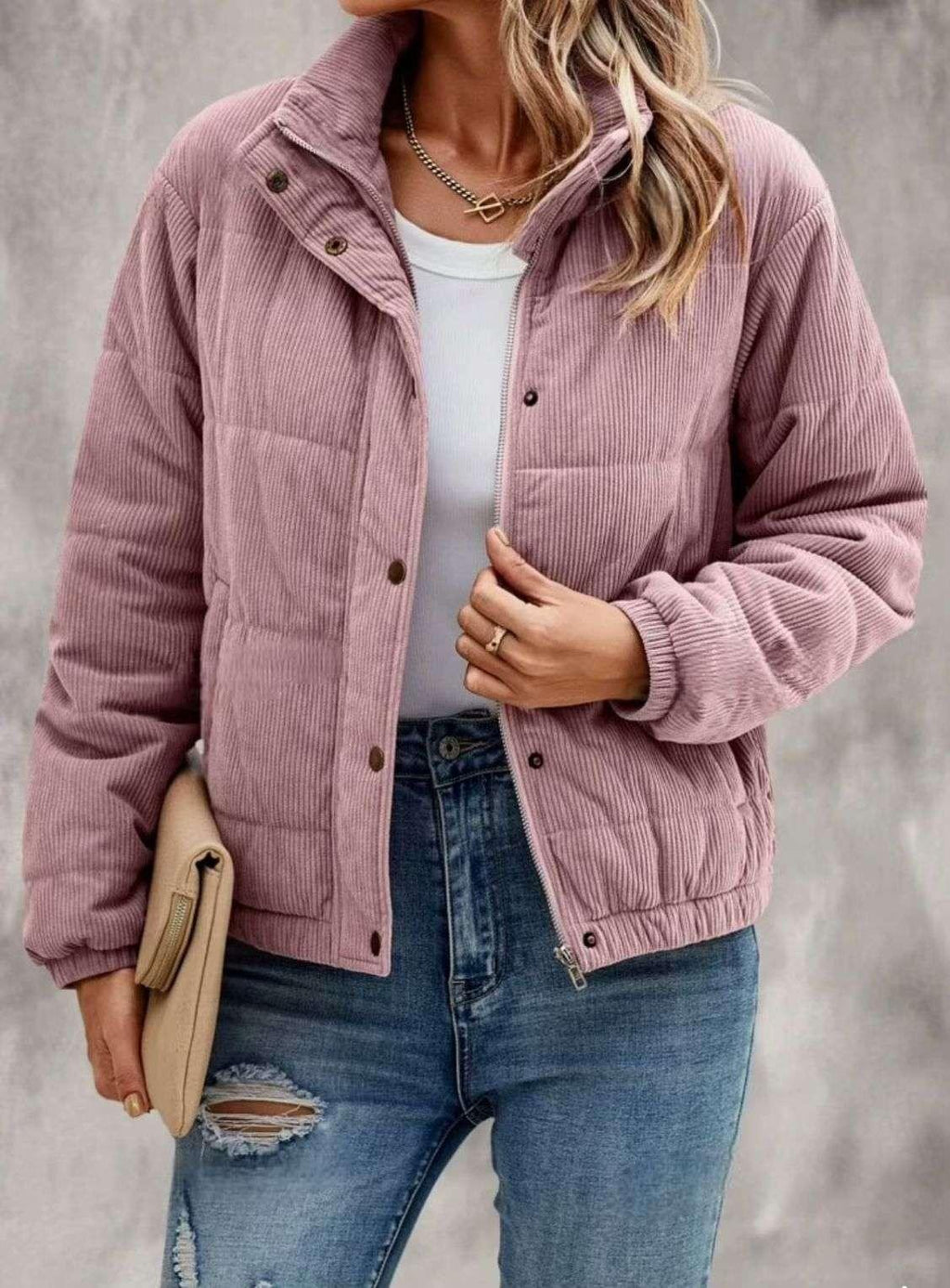 Women’s Short Cotton Jacket – Turtleneck Winter Coat - ZA-Zola