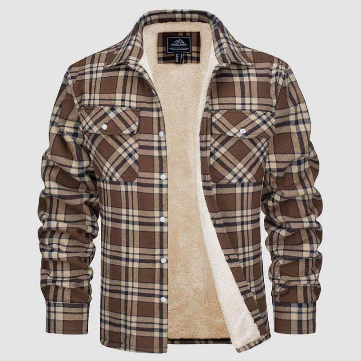 Fleece Lined Men's Plaid Jacket – Long Sleeve Lapel - ZA-Zola