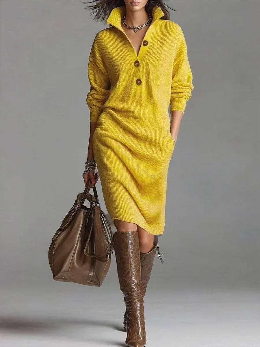 Winter Sweater Dress Women – Warm Long-Sleeve V-Neck Pullover - ZA-Zola