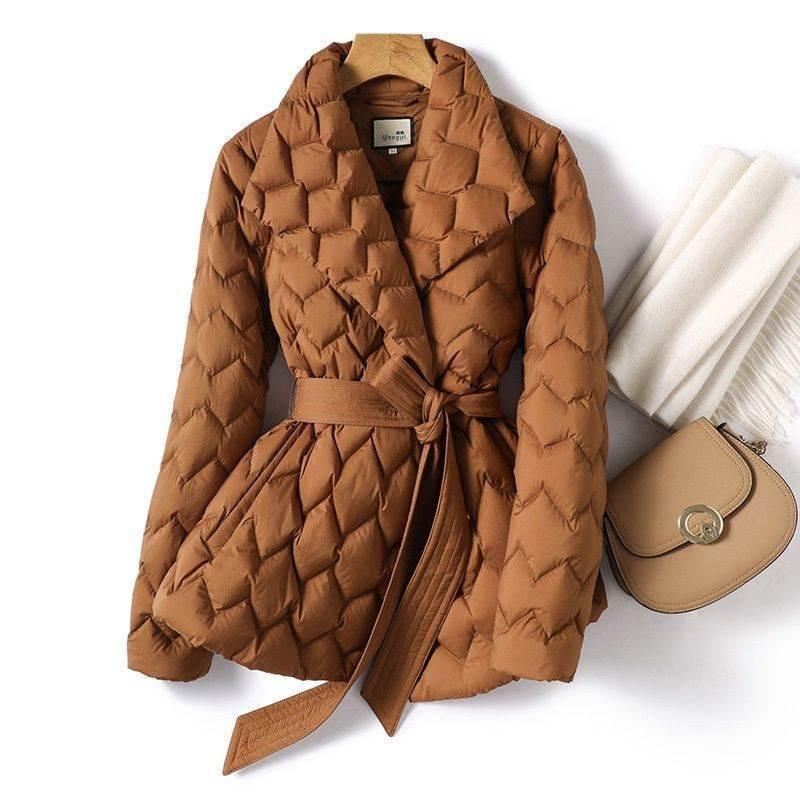 Chocolate Silk Line Down Jacket for Women | Lightweight Winter Coat - ZA-Zola