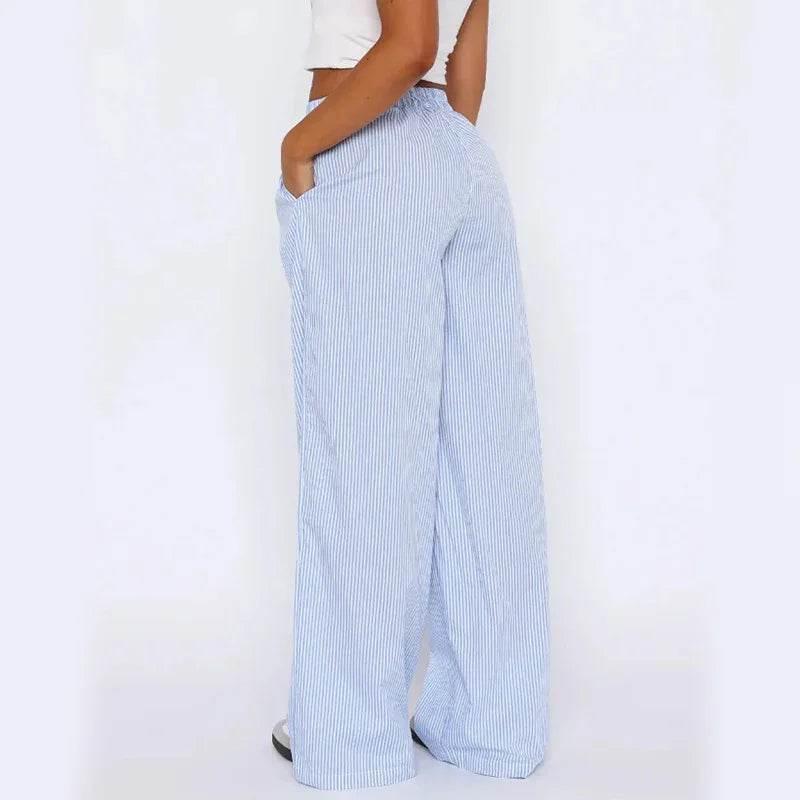 Striped Wide-Leg Pants with Pockets – Chill Fit - ZA-Zola