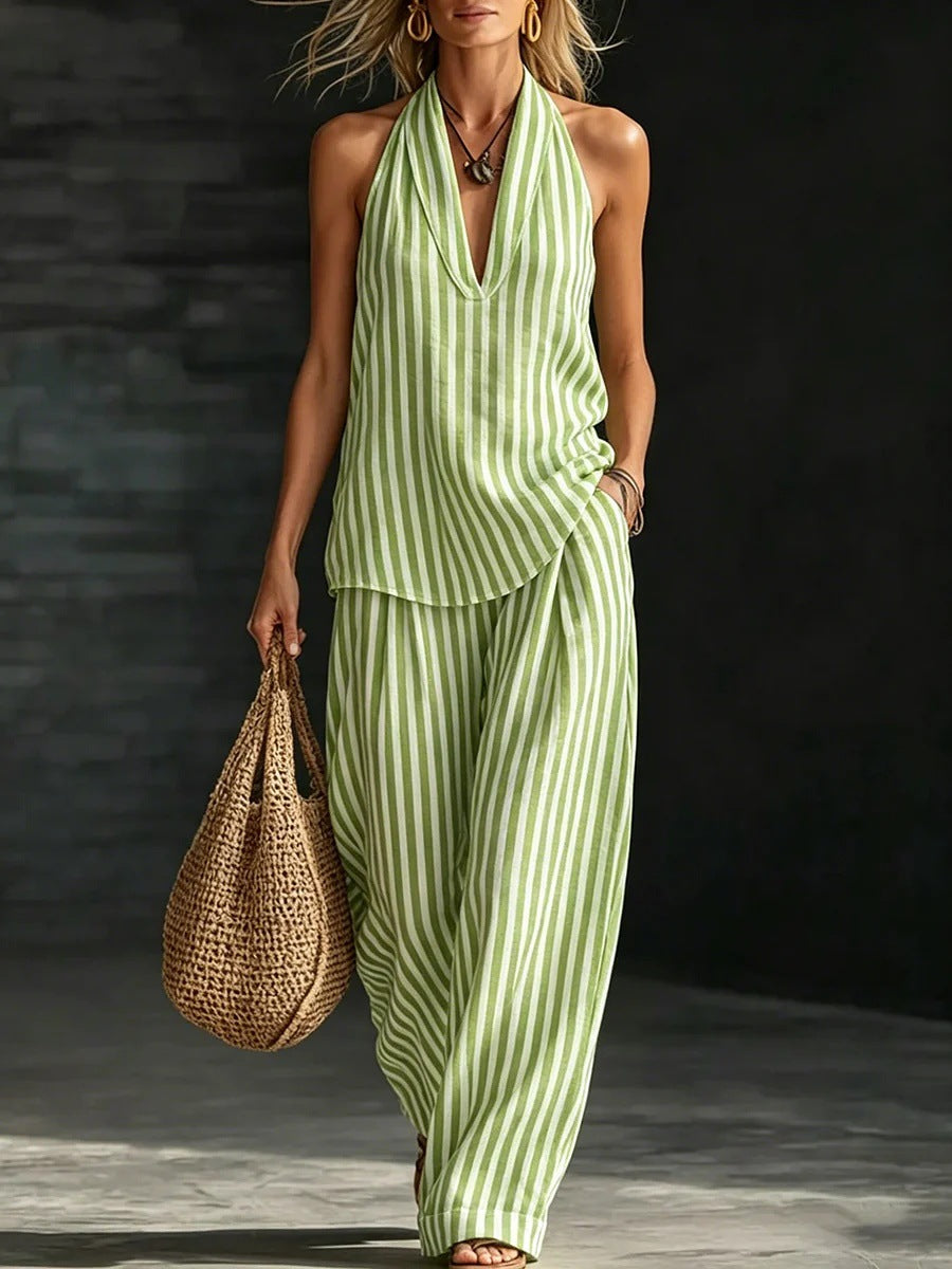 Striped Wide Leg Pants Set | Womens Co-Ord
