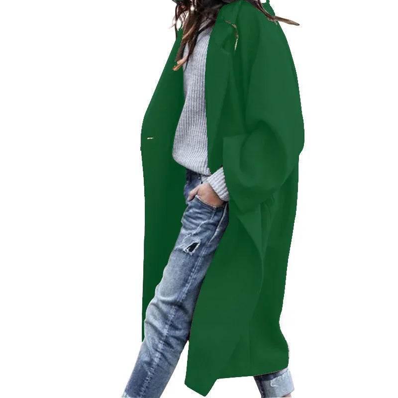 Casual Long Woolen Coat with Pockets – Women's Winter Lapel Jacket - ZA-Zola