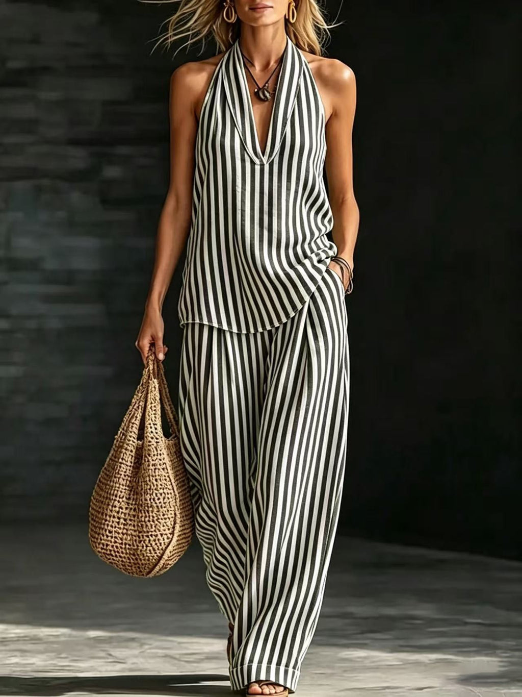 Striped Wide Leg Pants Set | Womens Co-Ord