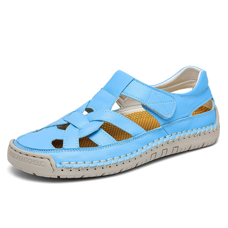 Blue sandal with a white sole on a white background