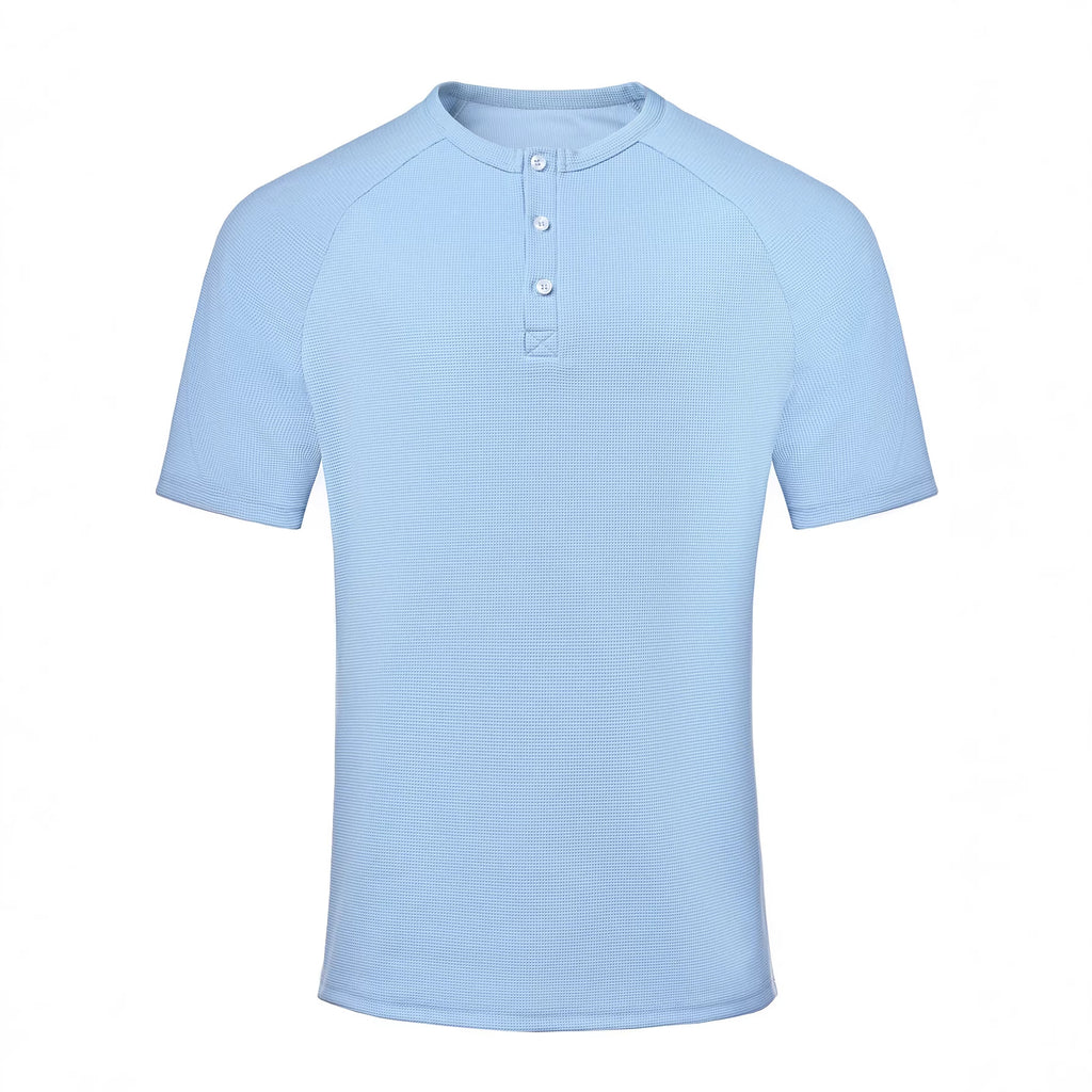 Light blue short-sleeve polo shirt on a white background