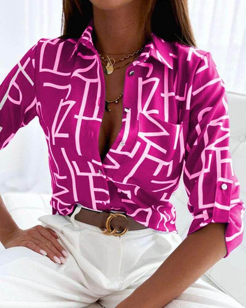 Long Sleeve V-Neck Printed Shirt – ZA-Zola - ZA-Zola