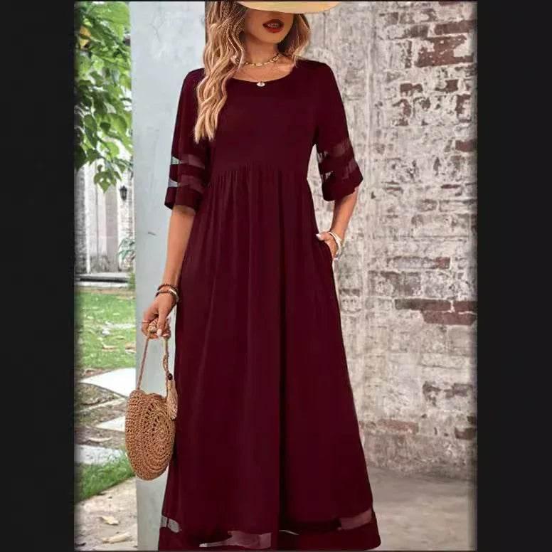 Mesh Patchwork Fishtail Dress with Pocket – Elegant - ZA-Zola