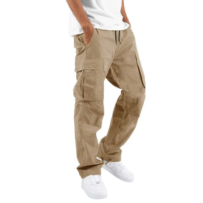 Men’s Trade Drawstring Multi-Pocket Casual Trousers – Loose Workwear Pants