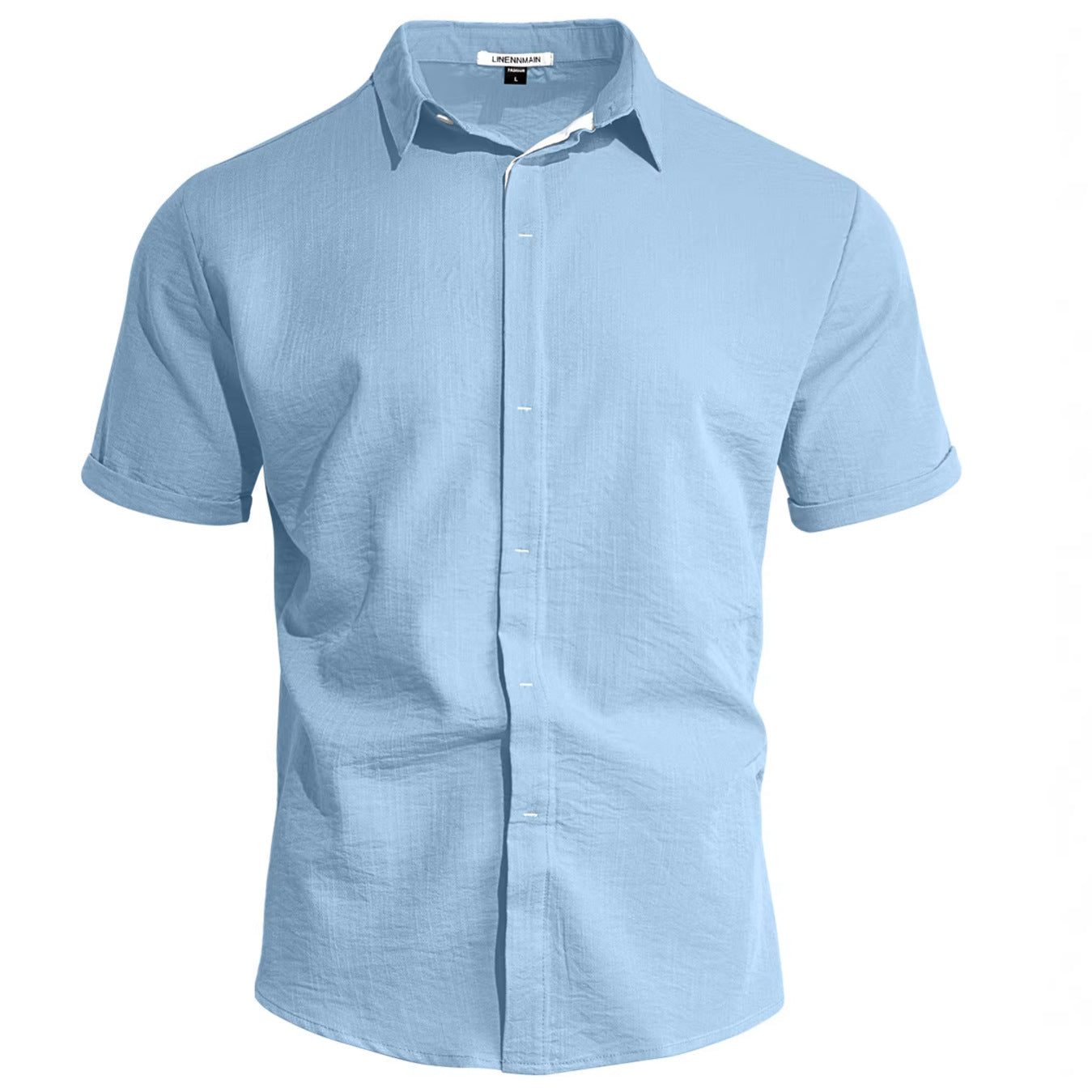 Light blue short-sleeve shirt on a white background