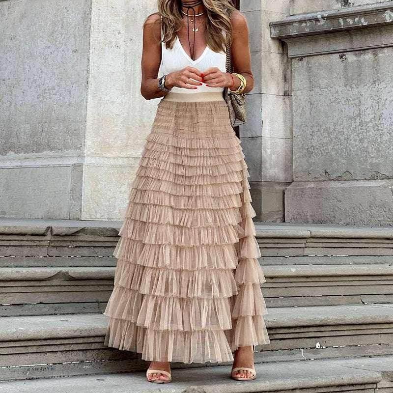 Layered Ruffle Mesh A-Line Skirt for Women - ZA-Zola
