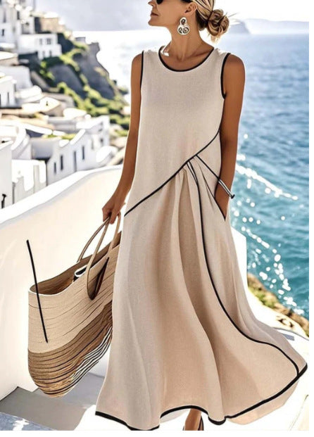 Women’s Summer Striped Print Short Sleeve Casual Beach Maxi Dress