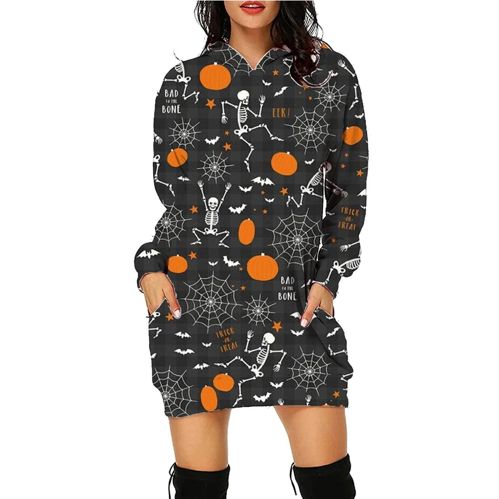 Halloween Print Hoodie Dress | ZA-Zola Women’s - ZA-Zola