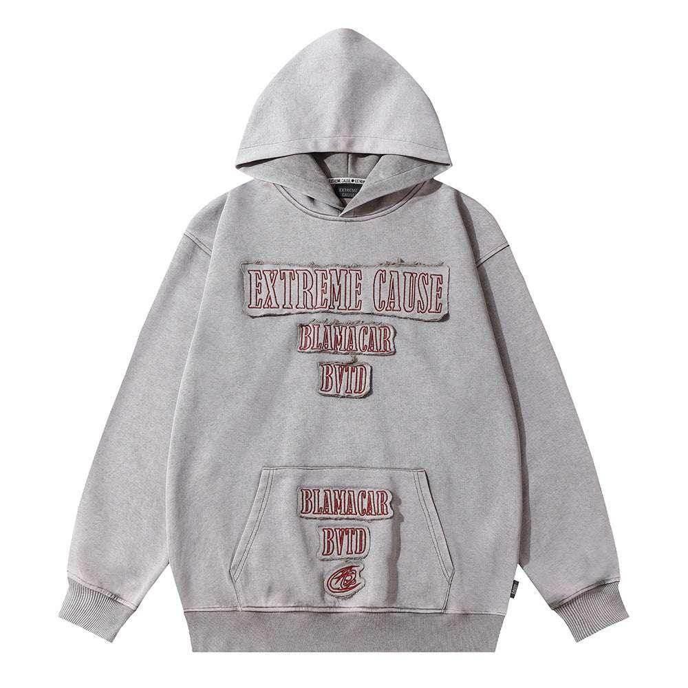 Letter Patch Embroidered Hoodie - Stylish Streetwear - ZA-Zola