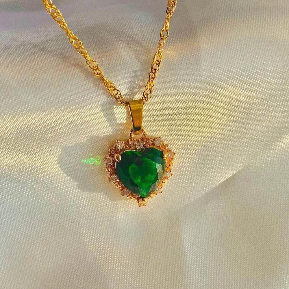 Colorful Rhinestone Heart Necklace - Love Gold Chain | Buy Now! - ZA-Zola
