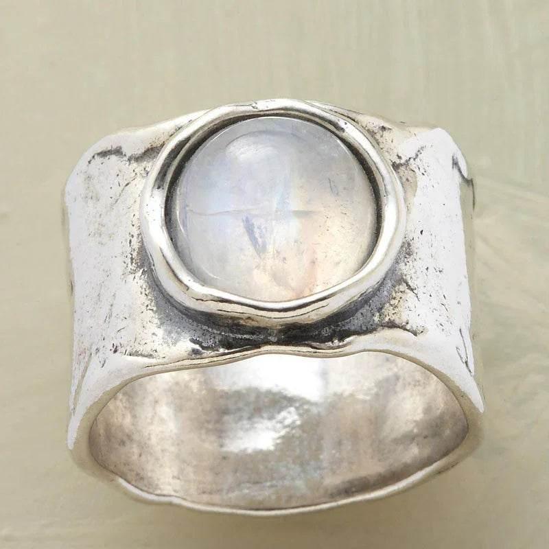 Vintage Moonstone Wide Band Ring for Men – Silver - ZA-Zola