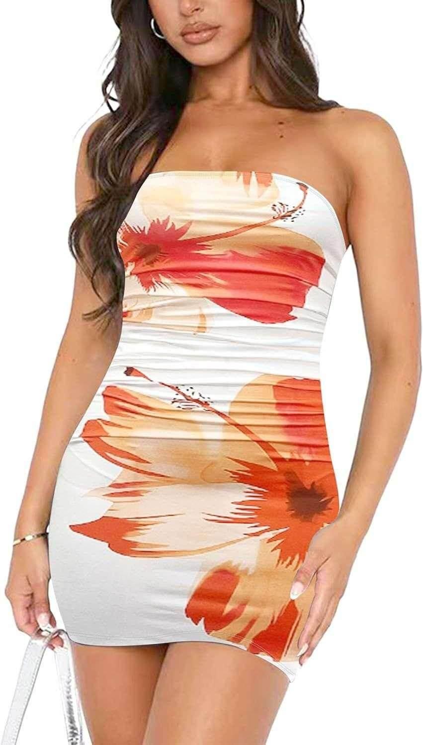 Tube Top Printed Pleated Dress - Stylish Wrap Short Dress - ZA-Zola