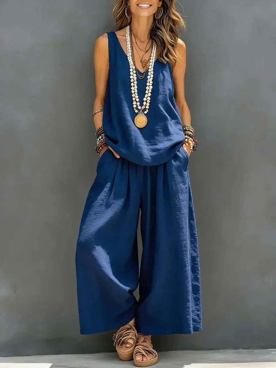 Cotton Linen Sleeveless Casual Set | Holiday Wear