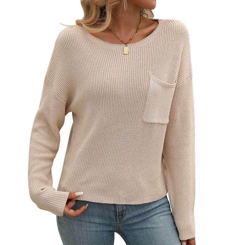 Women’s Round Neck Pocket Sweater – Long Sleeve - ZA-Zola