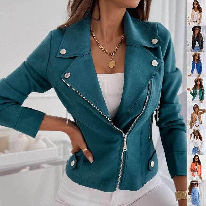 Women’s Zip-Up Lapel Jacket with Pockets - ZA-Zola