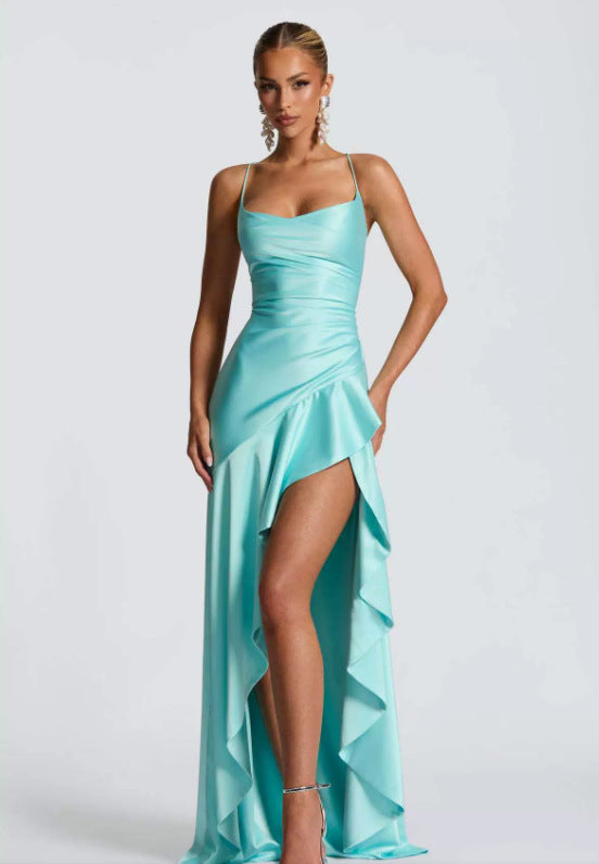Women's Backless Ruffle Maxi Dress – Summer Party Split Dress