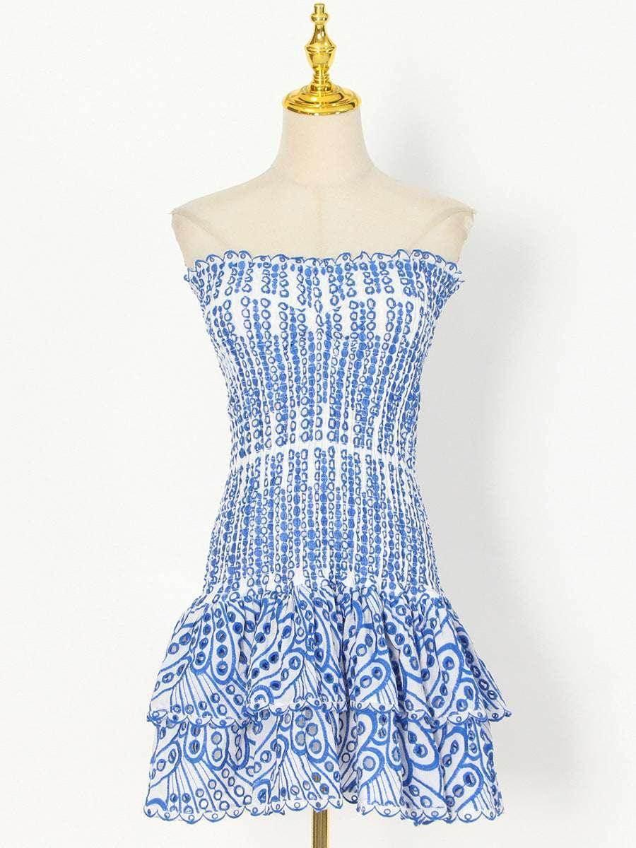 Y2K Tube Top Pleated Dress - Beach Party A-Line Dress - ZA-Zola