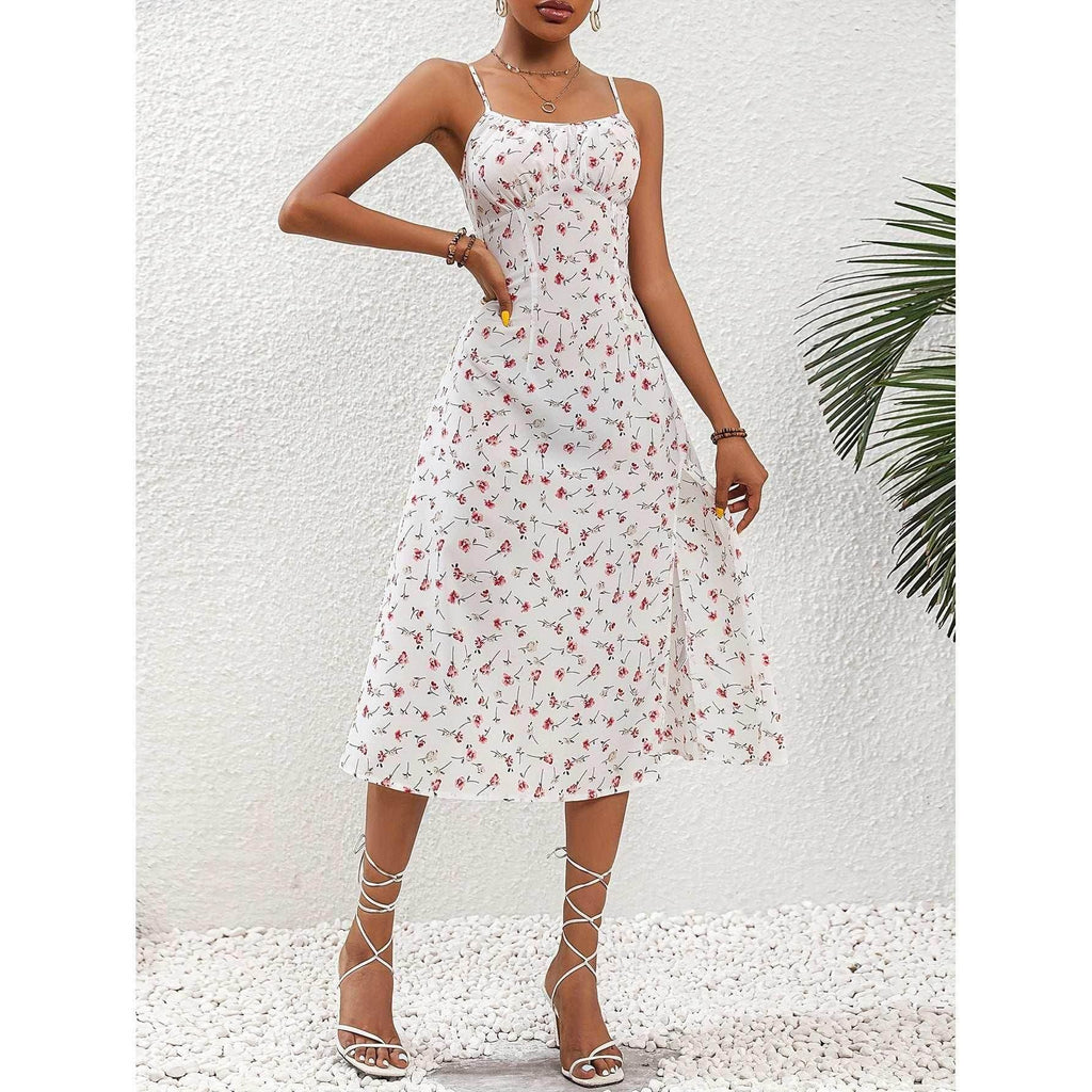 Polka Dot Print Suspender Dress - Summer Slit Style - ZA-Zola