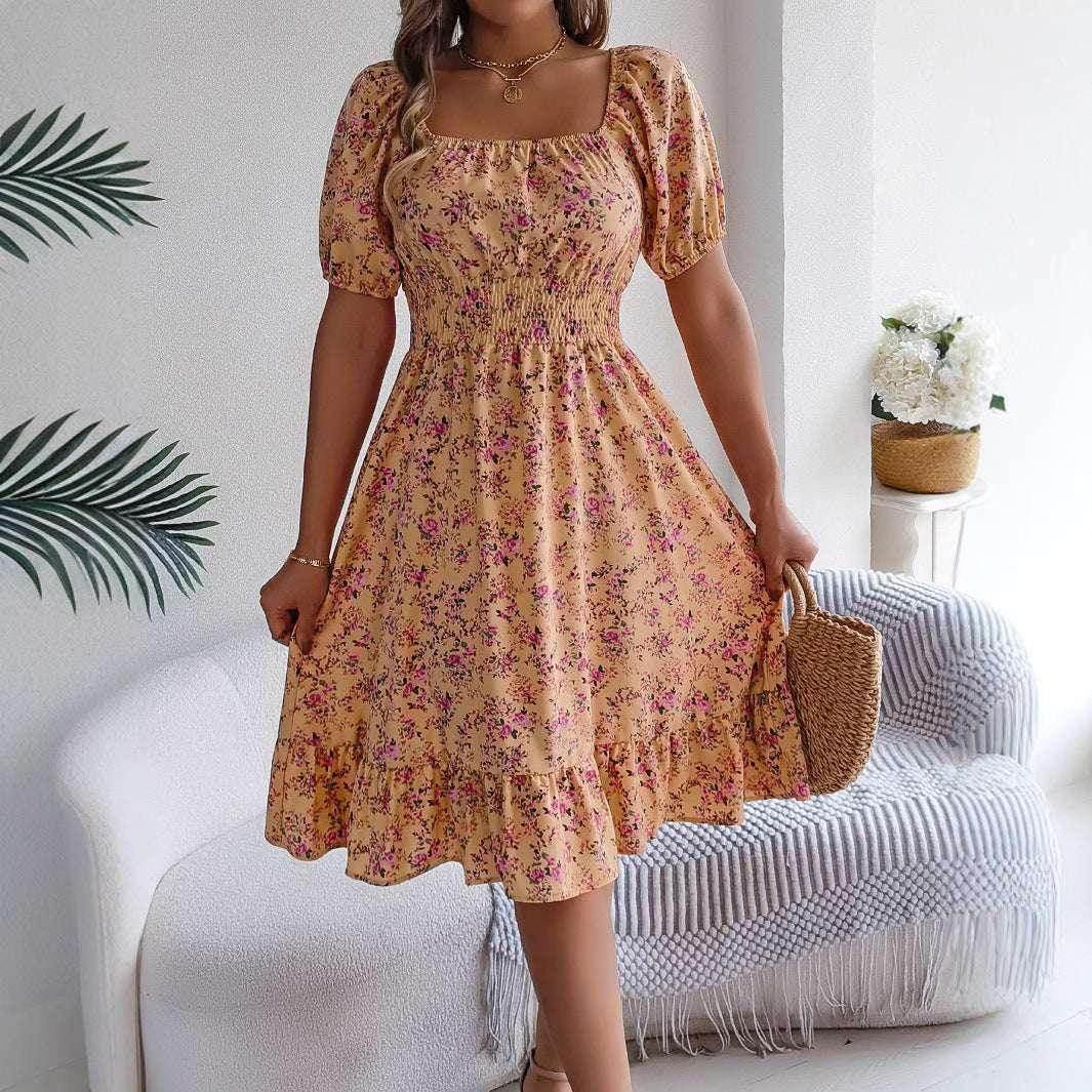 Floral Print Square Collar Ruffle Dress – Summer Fashion - ZA-Zola