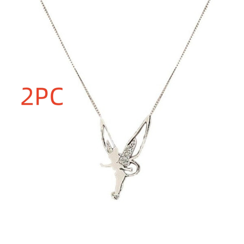 Silver fairy pendant necklace on a white background with '2PC' text.