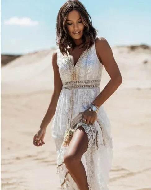 Lace Panel Waist Cut Out Maxi Dress – Sleek & Romantic Style - ZA-Zola