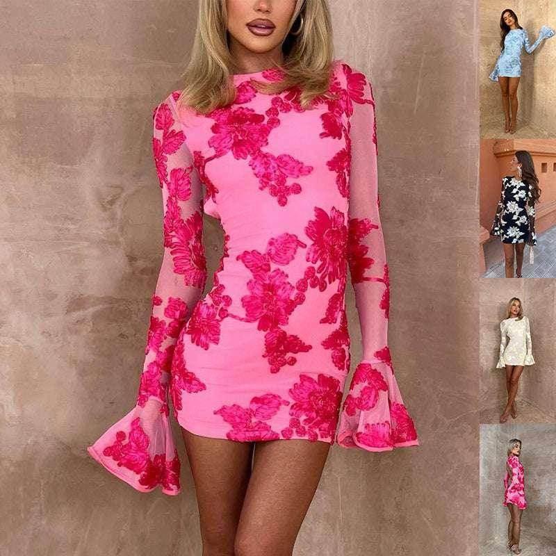 Bell-Sleeve Mesh Mini Dress for Party Nights - ZA-Zola