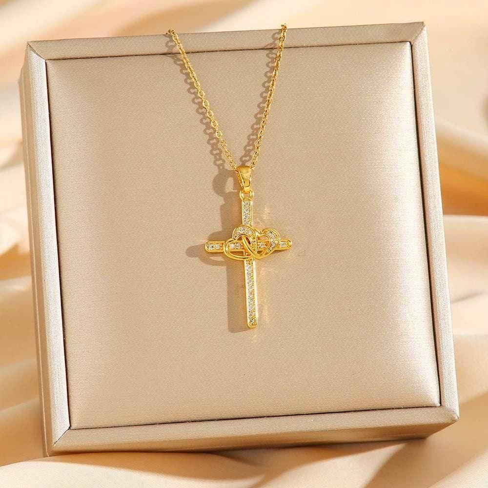 Cross Double Ring Zircon Pendant Necklace – Valentine's Gift - ZA-Zola