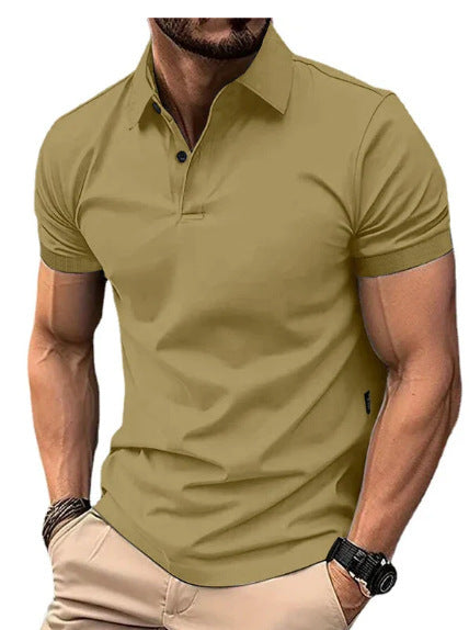 Man wearing a green polo shirt on a white background