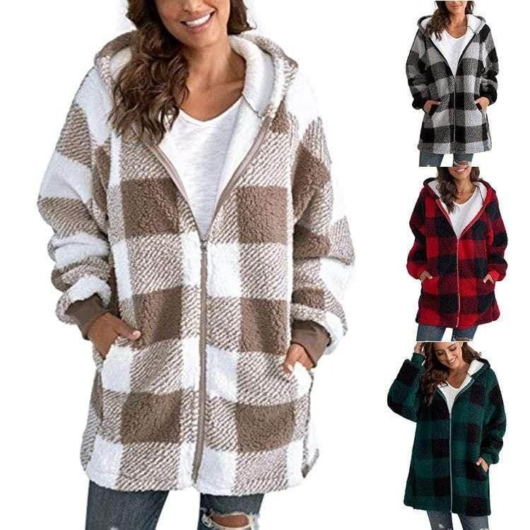 European & American Plaid Plush Coat – Winter Fashion - ZA-Zola
