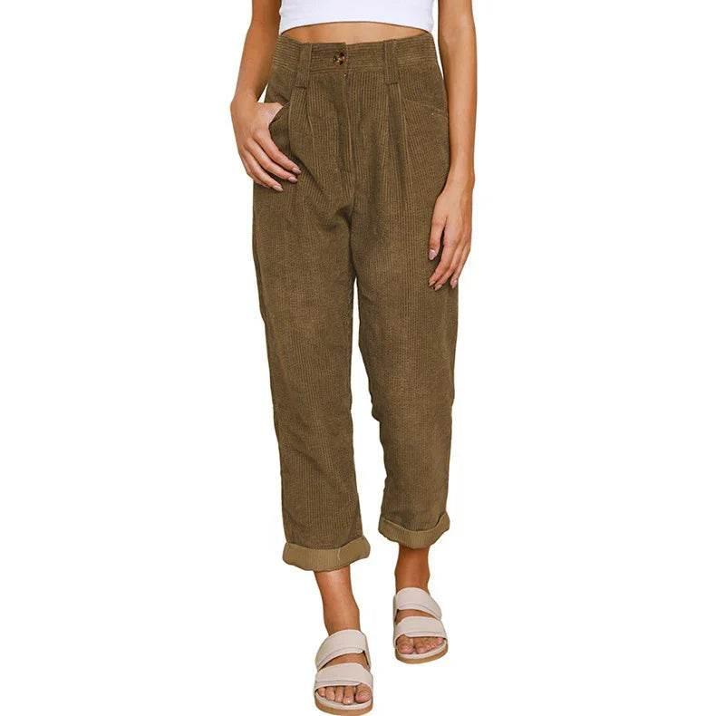 Corduroy Baggy Straight Pants – High Waist Vibe - ZA-Zola
