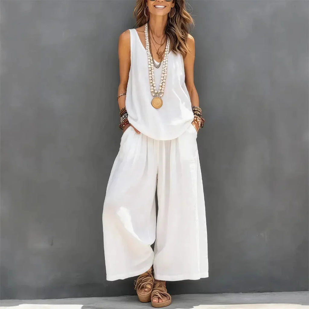 Cotton Linen Sleeveless Casual Set | Holiday Wear