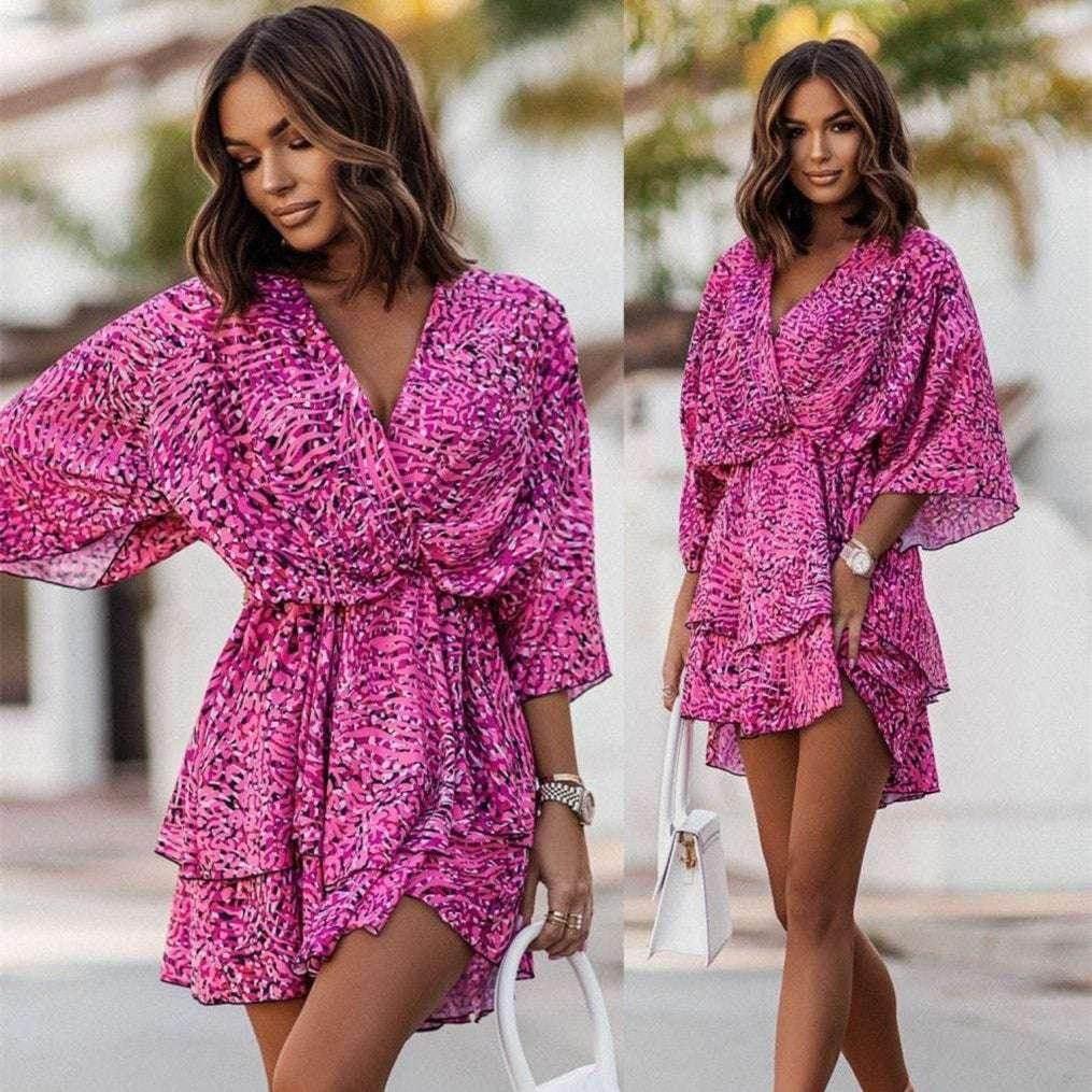 Floral V-Neck Loose Cake Dress – Summer Charm - ZA-Zola