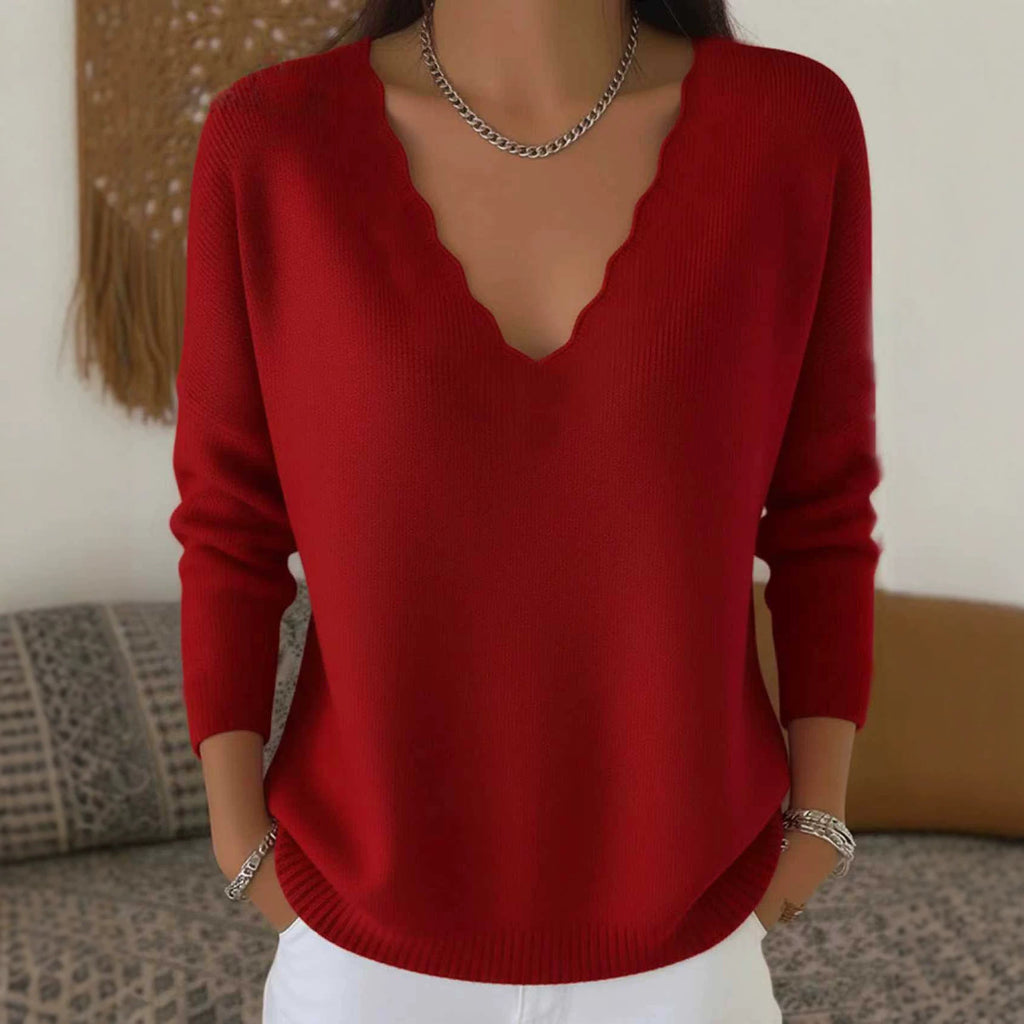 Women’s V Neck Knit Sweater | Loose Knit Pullover