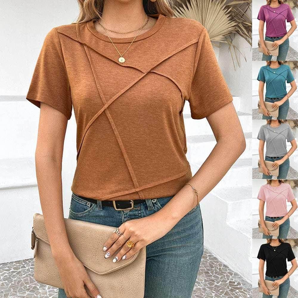 Solid Color Loose Fit Casual Short Sleeve T-shirt - ZA-Zola