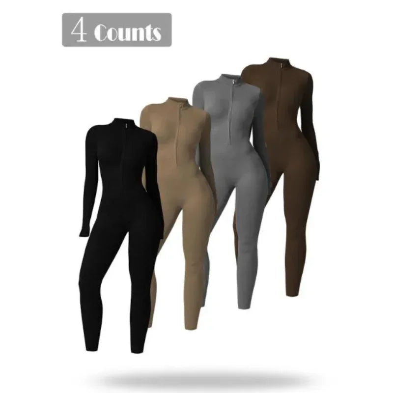 Women Zipper Yoga Jumpsuit Long Sleeve Sportswear - ZA-Zola