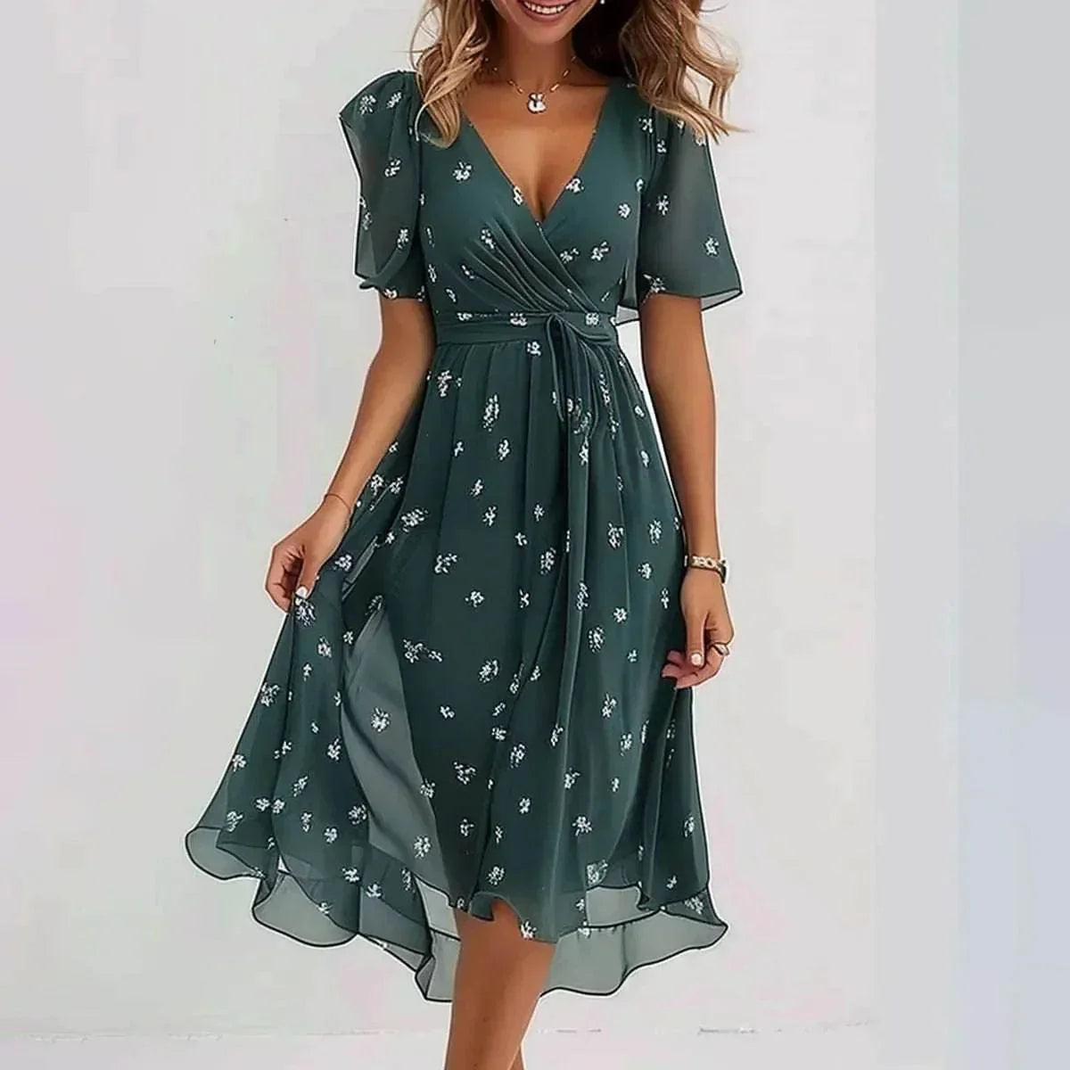 Chiffon V-Neck Summer Dress – Light, Feminine Style - ZA-Zola